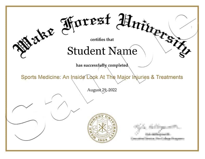 Wake Forest Pre-College Online Immersion Program Sample Certificate